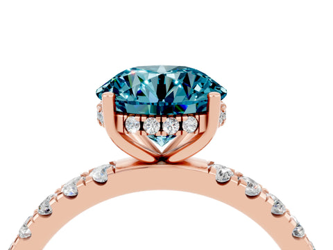 Rose gold Round Cut Blue Topaz Pave Band Solitaire Ring with Four-Prong Setting_40