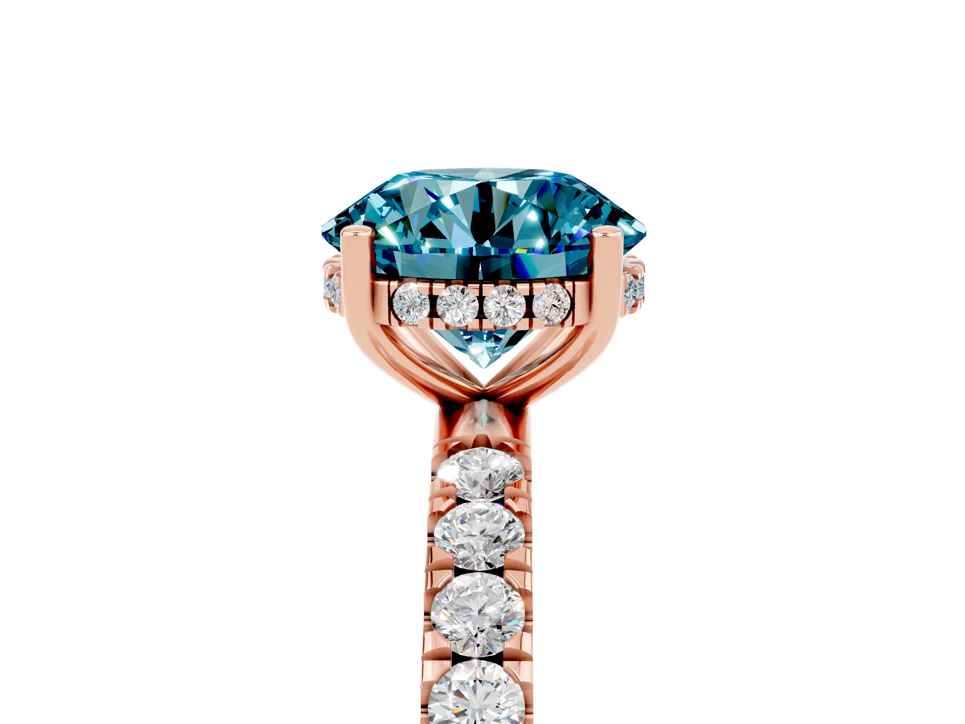 Rose gold Round Cut Blue Topaz Pave Band Solitaire Ring with Four-Prong Setting_41