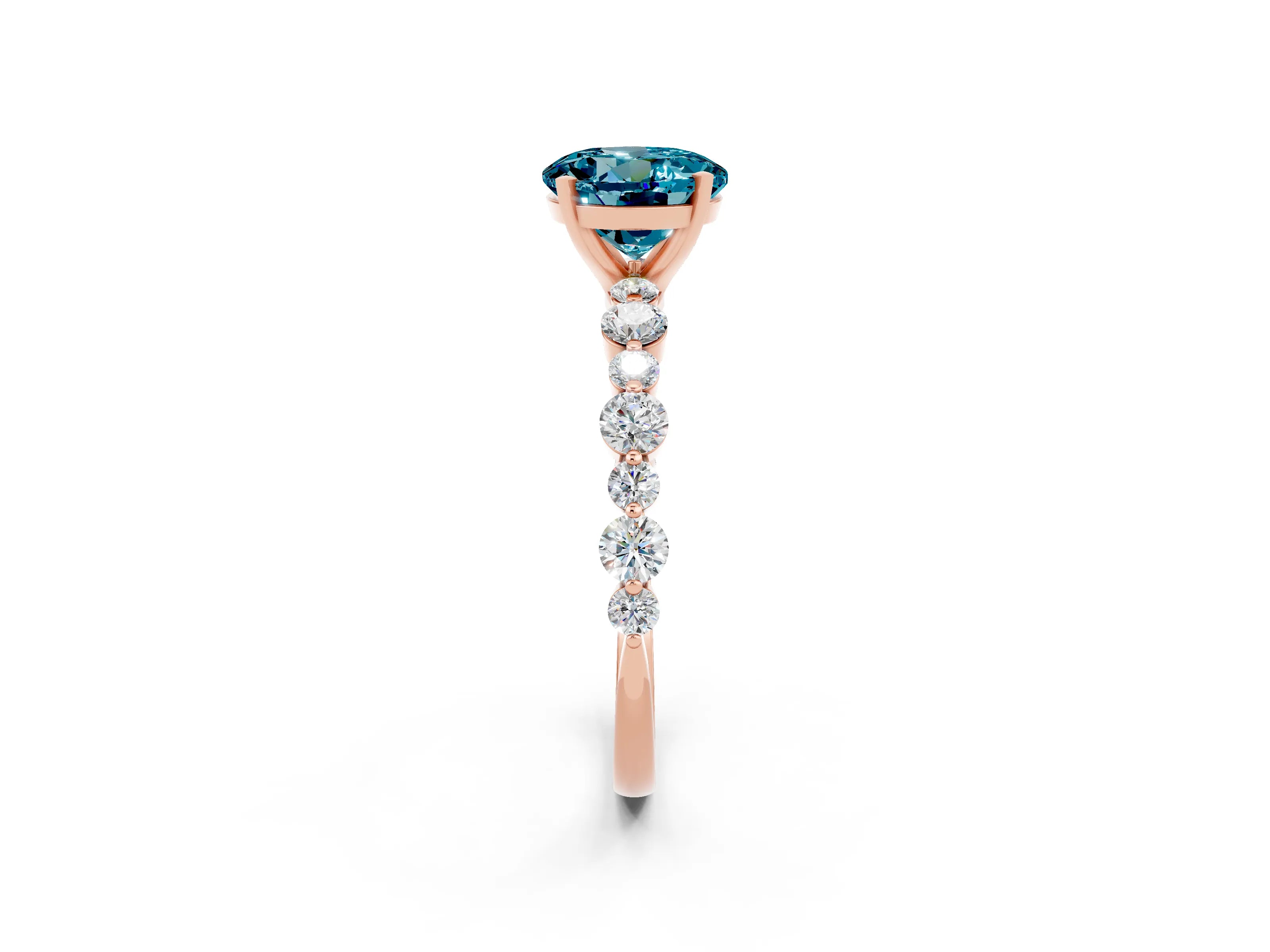 Rose gold Round Cut Blue Topaz Prong Set Engagement Ring with Pavé Band_2