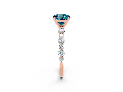 Rose gold Round Cut Blue Topaz Prong Set Engagement Ring with Pavé Band_2