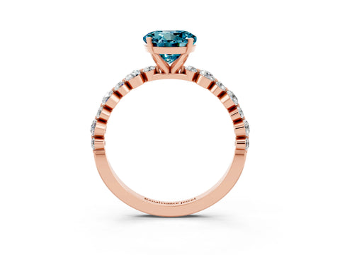 Rose gold Round Cut Blue Topaz Prong Set Engagement Ring with Pavé Band_3