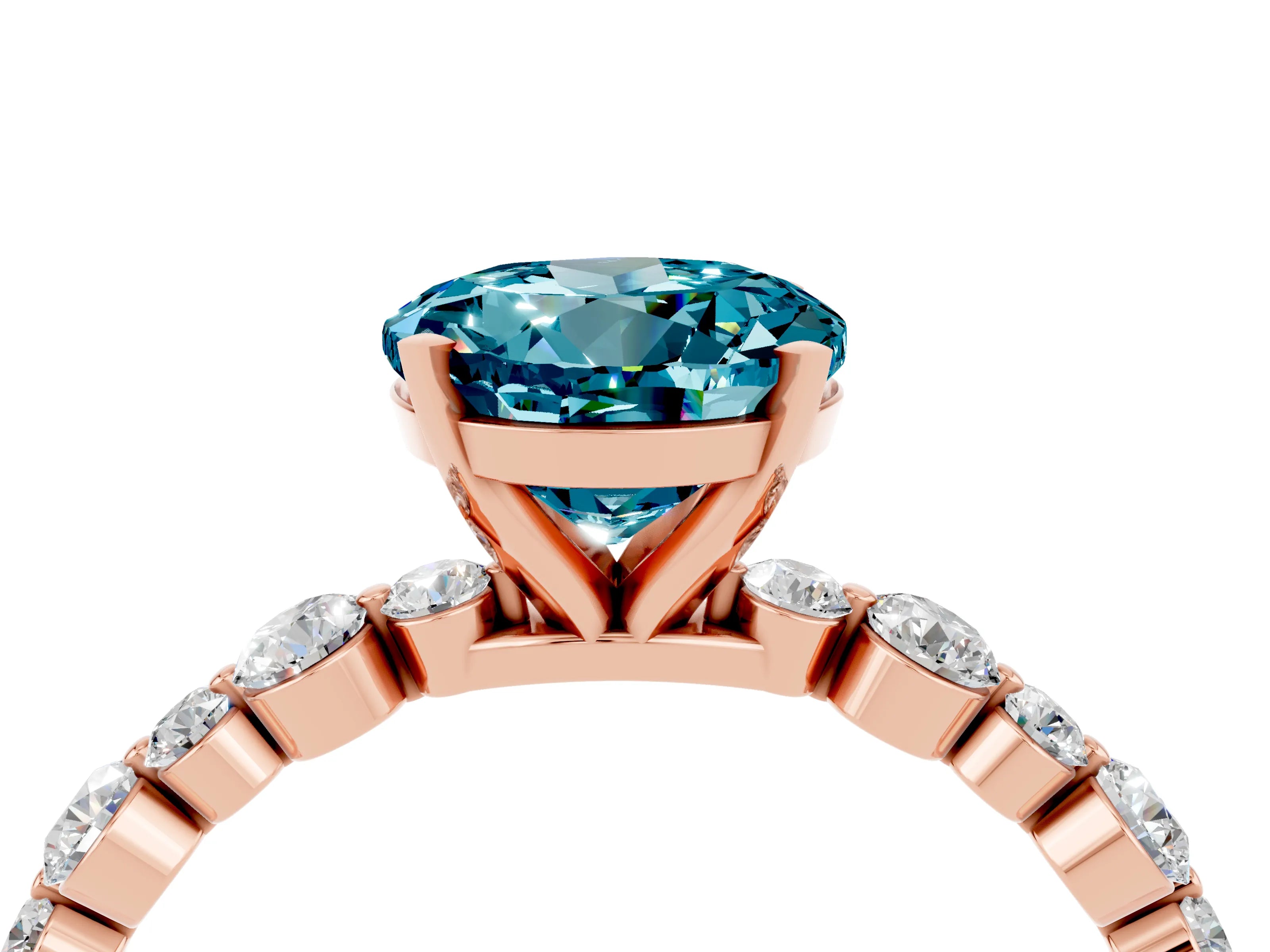 Rose gold Round Cut Blue Topaz Prong Set Engagement Ring with Pavé Band_4