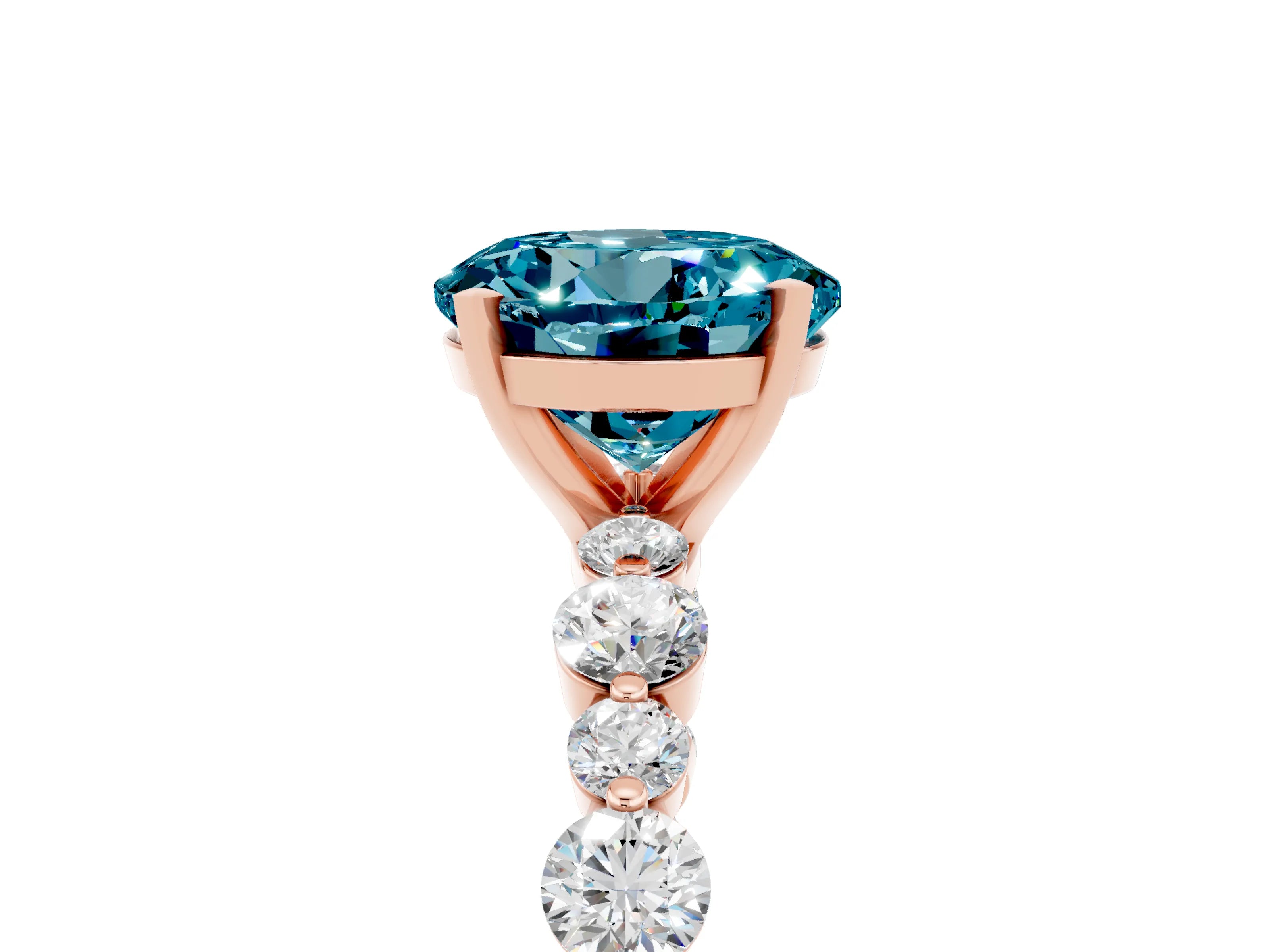 Rose gold Round Cut Blue Topaz Prong Set Engagement Ring with Pavé Band_5