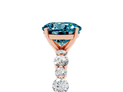 Rose gold Round Cut Blue Topaz Prong Set Engagement Ring with Pavé Band_5