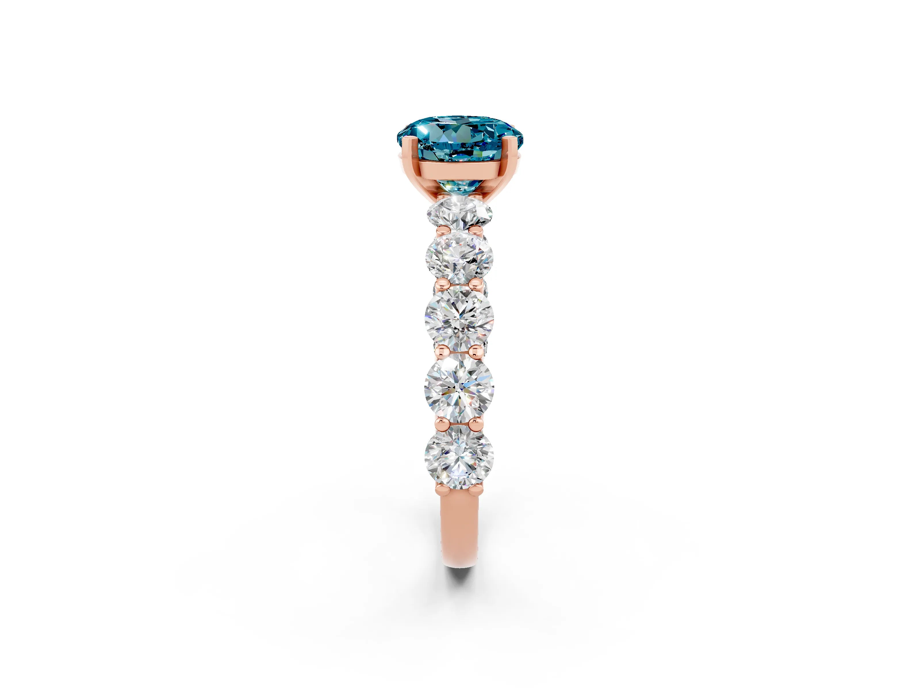 Rose gold Round Cut Blue Topaz Prong Setting with Side Stones on a Pave Band_2