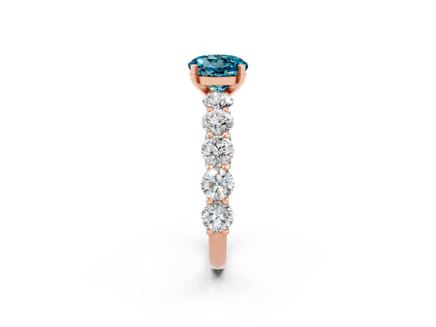 Rose gold Round Cut Blue Topaz Prong Setting with Side Stones on a Pave Band_2