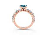 Rose gold Round Cut Blue Topaz Prong Setting with Side Stones on a Pave Band_3