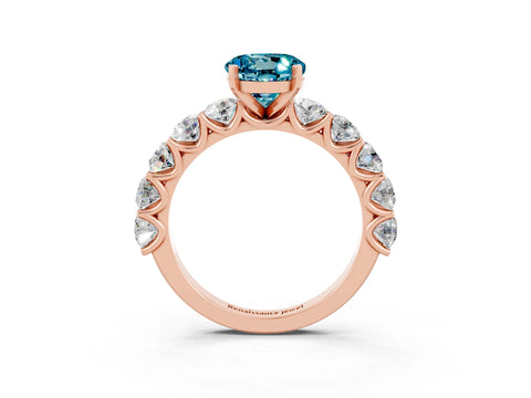 Rose gold Round Cut Blue Topaz Prong Setting with Side Stones on a Pave Band_3