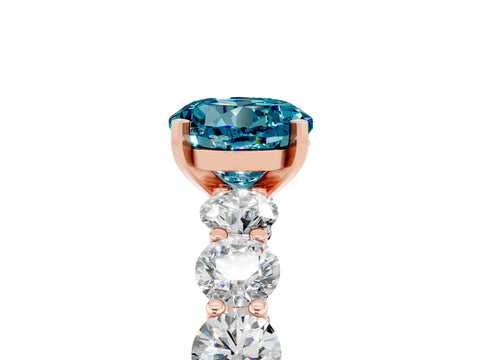 Rose gold Round Cut Blue Topaz Prong Setting with Side Stones on a Pave Band_5