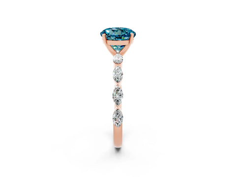 Rose gold Round Cut Blue Topaz Ring with Marquise Side Stones and Prong Setting_2