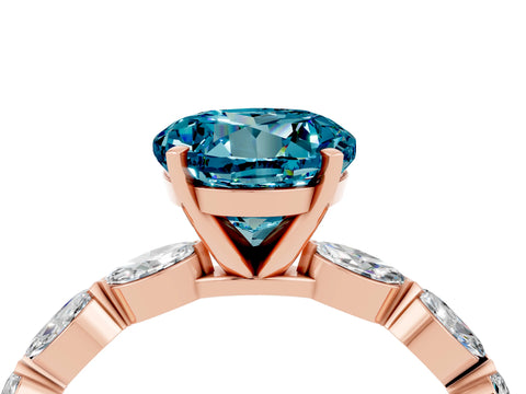 Rose gold Round Cut Blue Topaz Ring with Marquise Side Stones and Prong Setting_4
