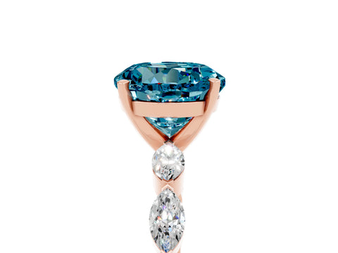 Rose gold Round Cut Blue Topaz Ring with Marquise Side Stones and Prong Setting_5