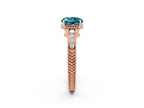 Rose gold Round Cut Blue Topaz Ring with Milgrain Pavé Band and Four-Prong Setting_14
