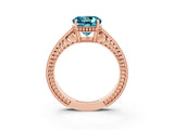 Rose gold Round Cut Blue Topaz Ring with Milgrain Pavé Band and Four-Prong Setting_15