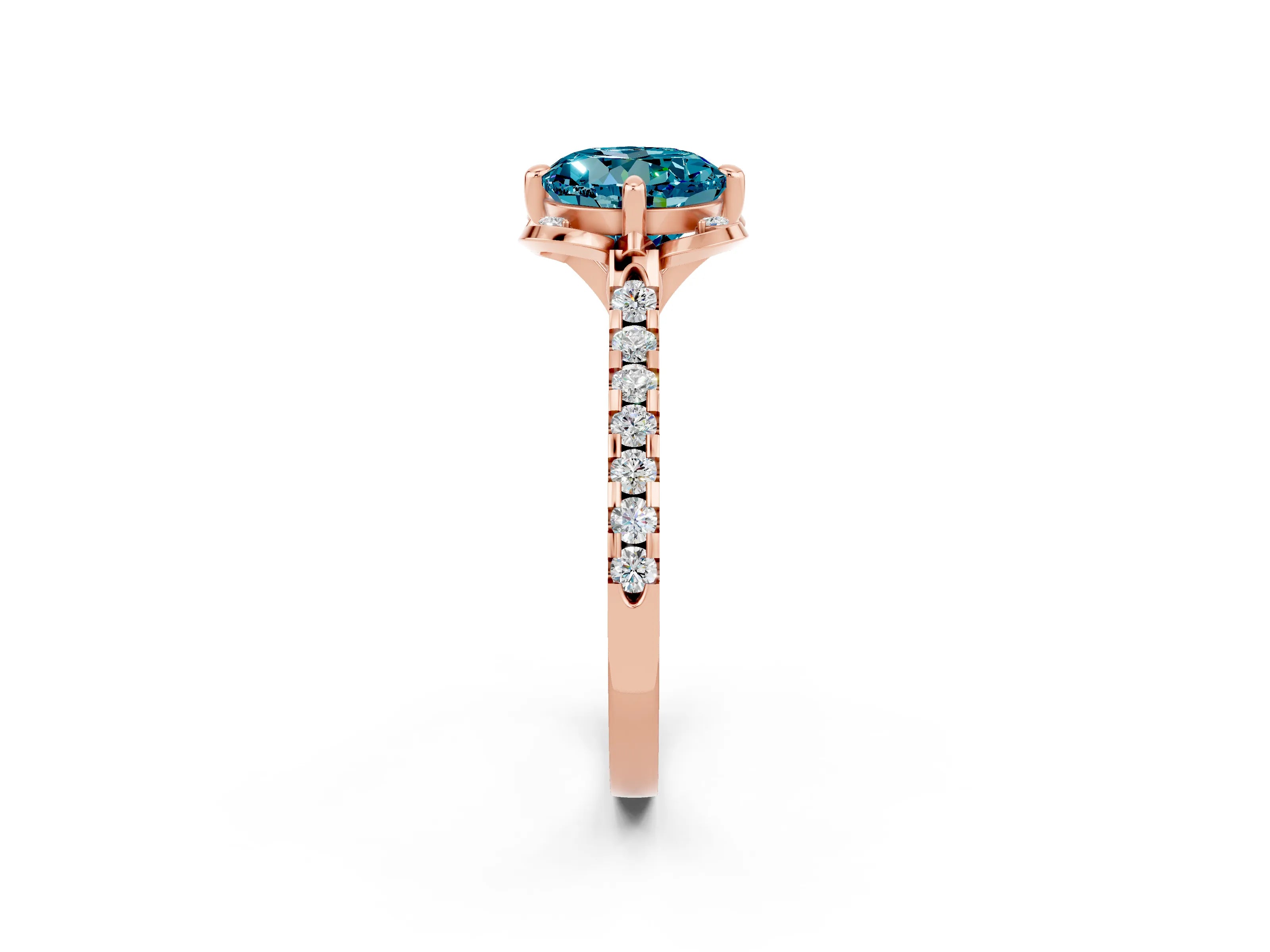 Rose gold Round Cut Blue Topaz Ring with Pavé Band and Floral Prong Setting_2