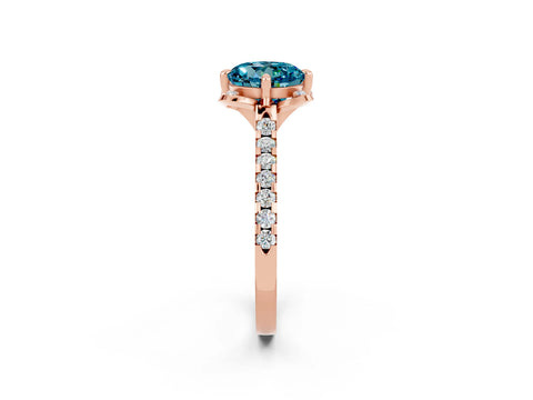 Rose gold Round Cut Blue Topaz Ring with Pavé Band and Floral Prong Setting_2