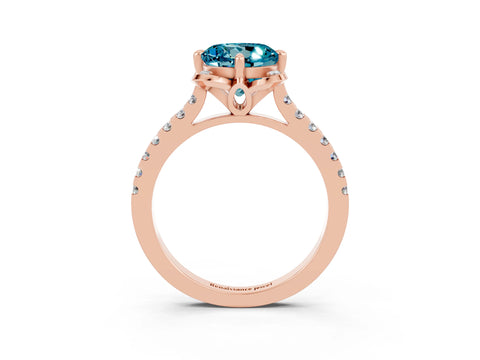 Rose gold Round Cut Blue Topaz Ring with Pavé Band and Floral Prong Setting_3