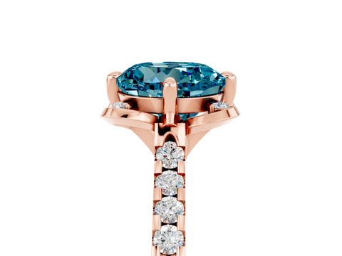Rose gold Round Cut Blue Topaz Ring with Pavé Band and Floral Prong Setting_5