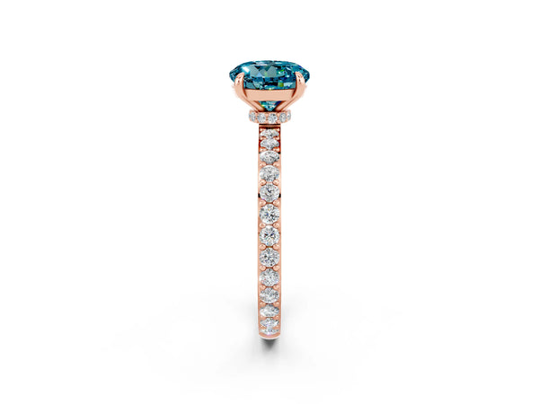 Rose gold Round Cut Blue Topaz Pavé Engagement Ring with Round  Accents and Prong Setting
