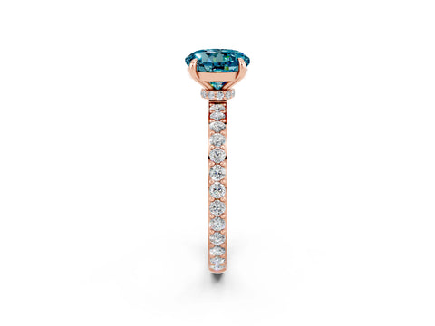 Rose gold Round Cut Blue Topaz Ring with Pavé Band and Four-Prong Setting_2