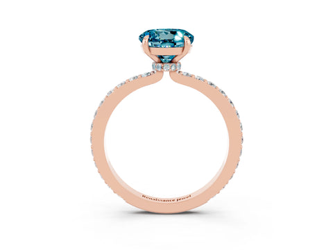 Rose gold Round Cut Blue Topaz Ring with Pavé Band and Four-Prong Setting_3