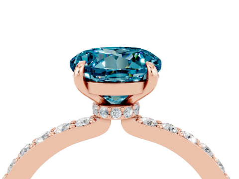 Rose gold Round Cut Blue Topaz Ring with Pavé Band and Four-Prong Setting_4