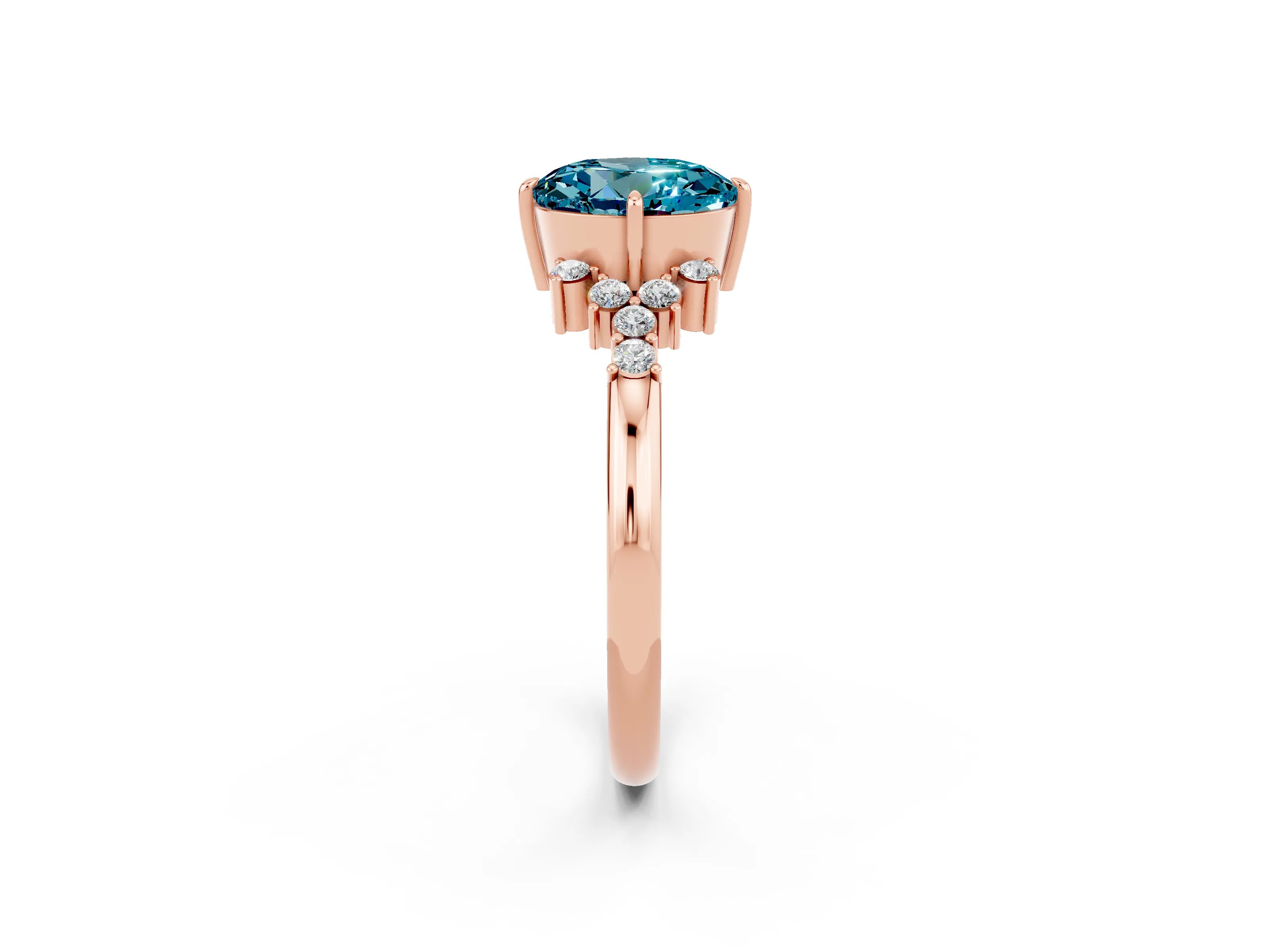 Rose gold Round Cut Blue Topaz Ring with Side Stones and Four-Prong Setting_38