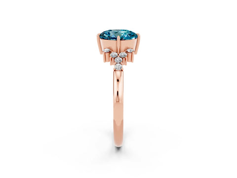 Rose gold Round Cut Blue Topaz Ring with Side Stones and Four-Prong Setting_38