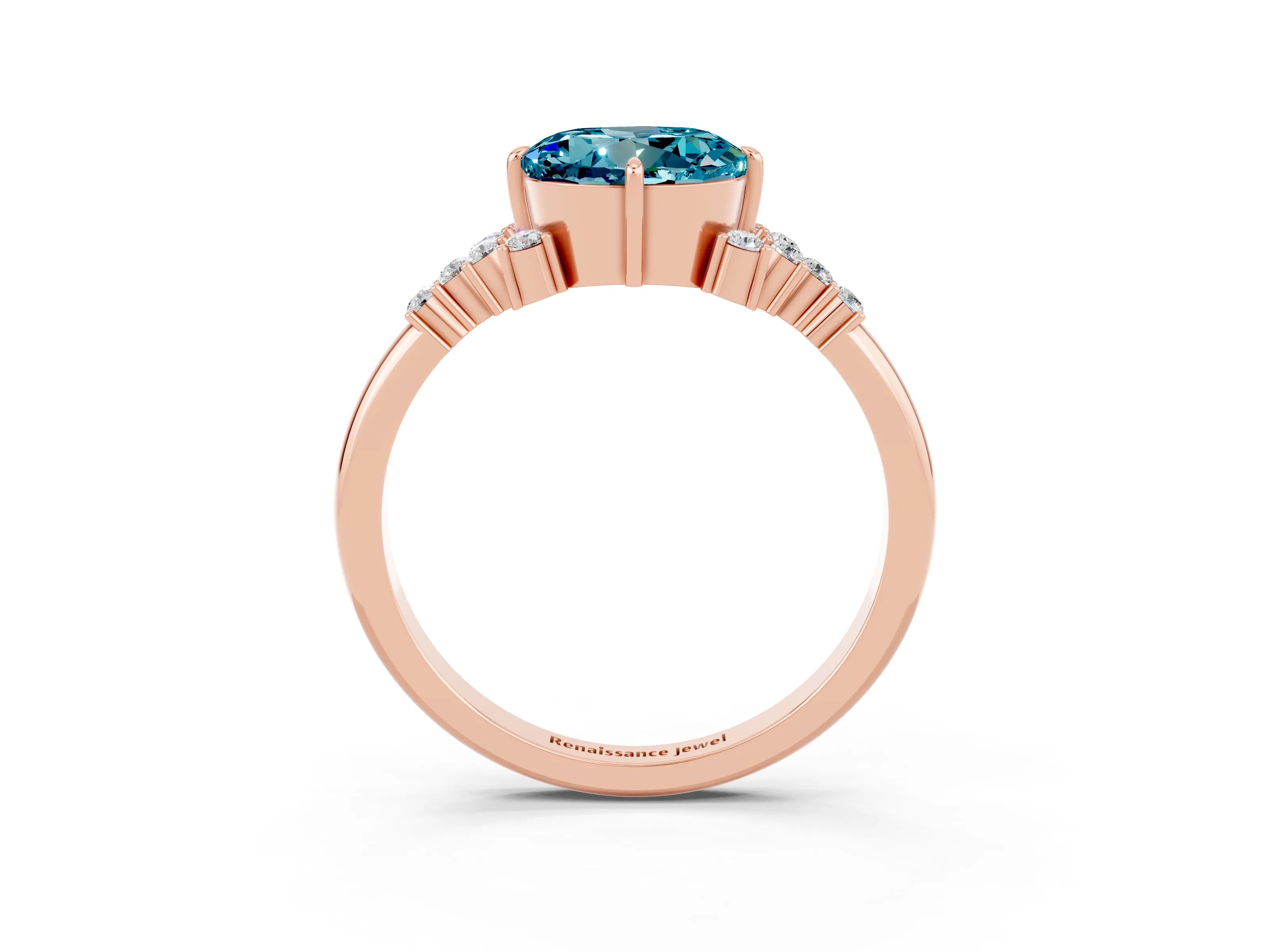 Rose gold Round Cut Blue Topaz Ring with Side Stones and Four-Prong Setting_39