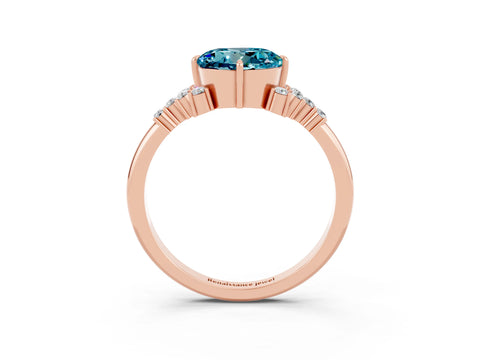 Rose gold Round Cut Blue Topaz Ring with Side Stones and Four-Prong Setting_39