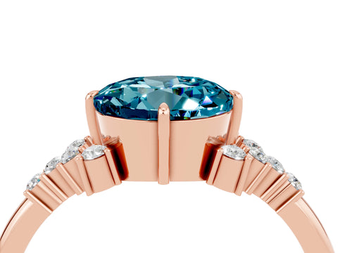 Rose gold Round Cut Blue Topaz Ring with Side Stones and Four-Prong Setting_40