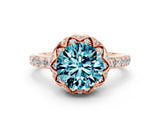 Rose gold Round Cut Blue Topaz Scalloped Halo Engagement Ring with Round Shared Prong Band_24