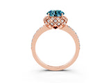 Rose gold Round Cut Blue Topaz Scalloped Halo Engagement Ring with Round Shared Prong Band_27