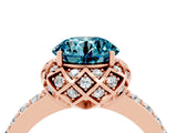 Rose gold Round Cut Blue Topaz Scalloped Halo Engagement Ring with Round Shared Prong Band_28