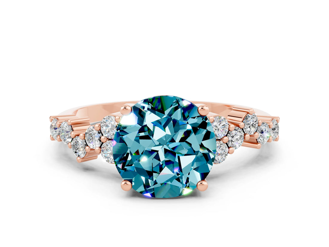 Rose gold Round Cut Blue Topaz Scattered Round Accent Ring with Prong Setting_12