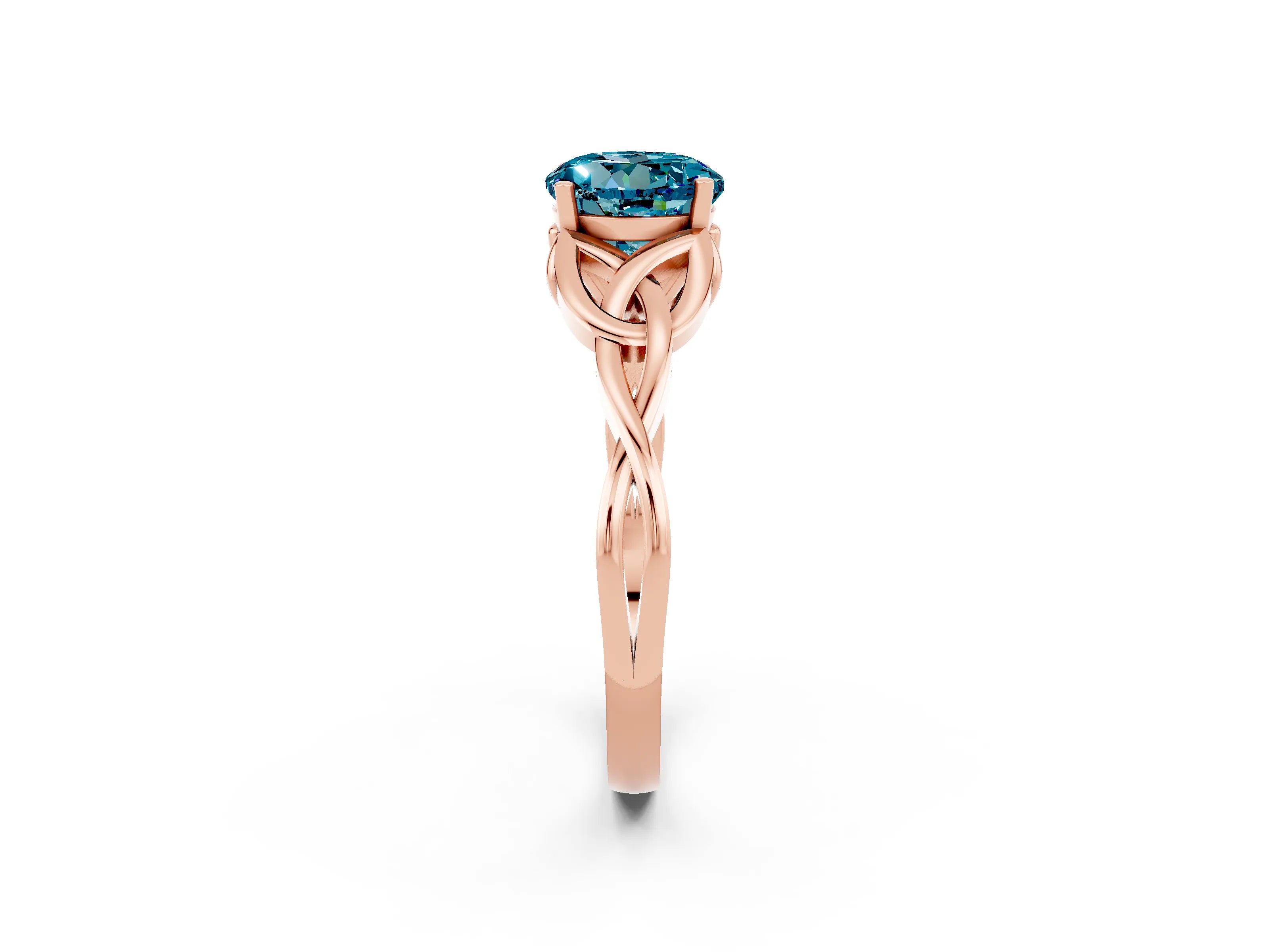Rose gold Round Cut Blue Topaz Solitaire Celtic Knot Ring with Four-Prong Setting_14