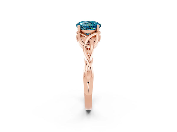 Rose gold Round Cut Blue Topaz Solitaire Celtic Knot Ring with Four-Prong Setting