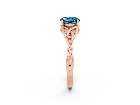 Rose gold Round Cut Blue Topaz Solitaire Celtic Knot Ring with Four-Prong Setting_14