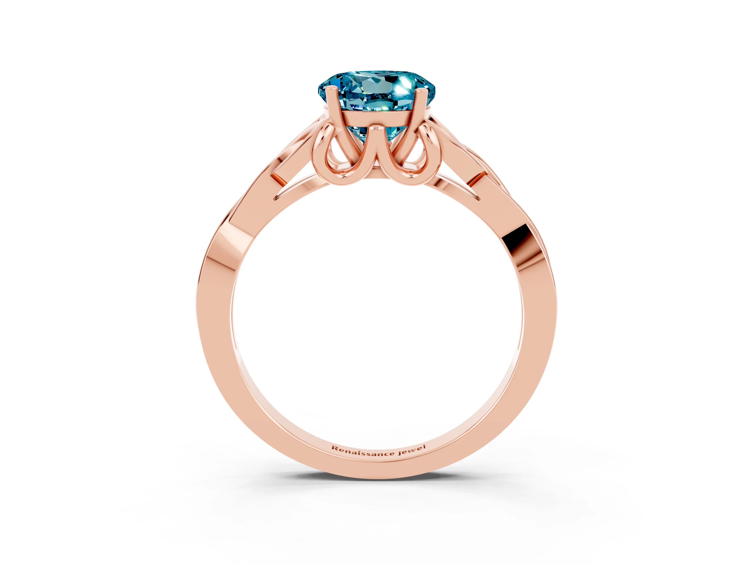 Rose gold Round Cut Blue Topaz Solitaire Celtic Knot Ring with Four-Prong Setting_15