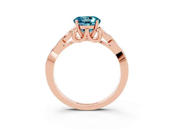 Rose gold Round Cut Blue Topaz Solitaire Celtic Knot Ring with Four-Prong Setting