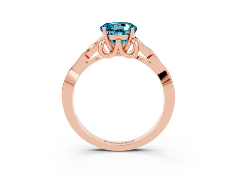 Rose gold Round Cut Blue Topaz Solitaire Celtic Knot Ring with Four-Prong Setting_15