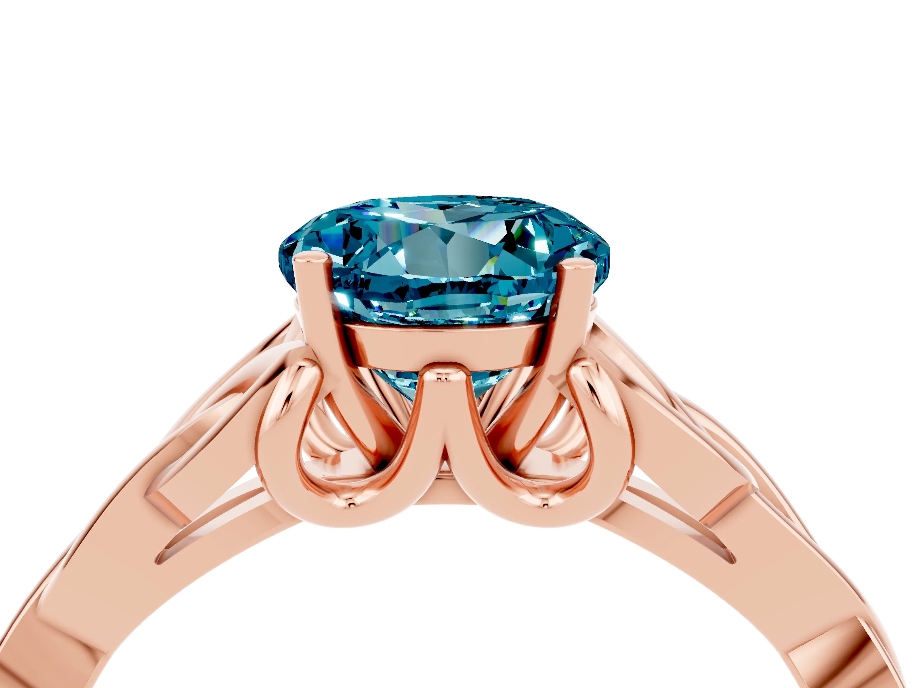 Rose gold Round Cut Blue Topaz Solitaire Celtic Knot Ring with Four-Prong Setting_16
