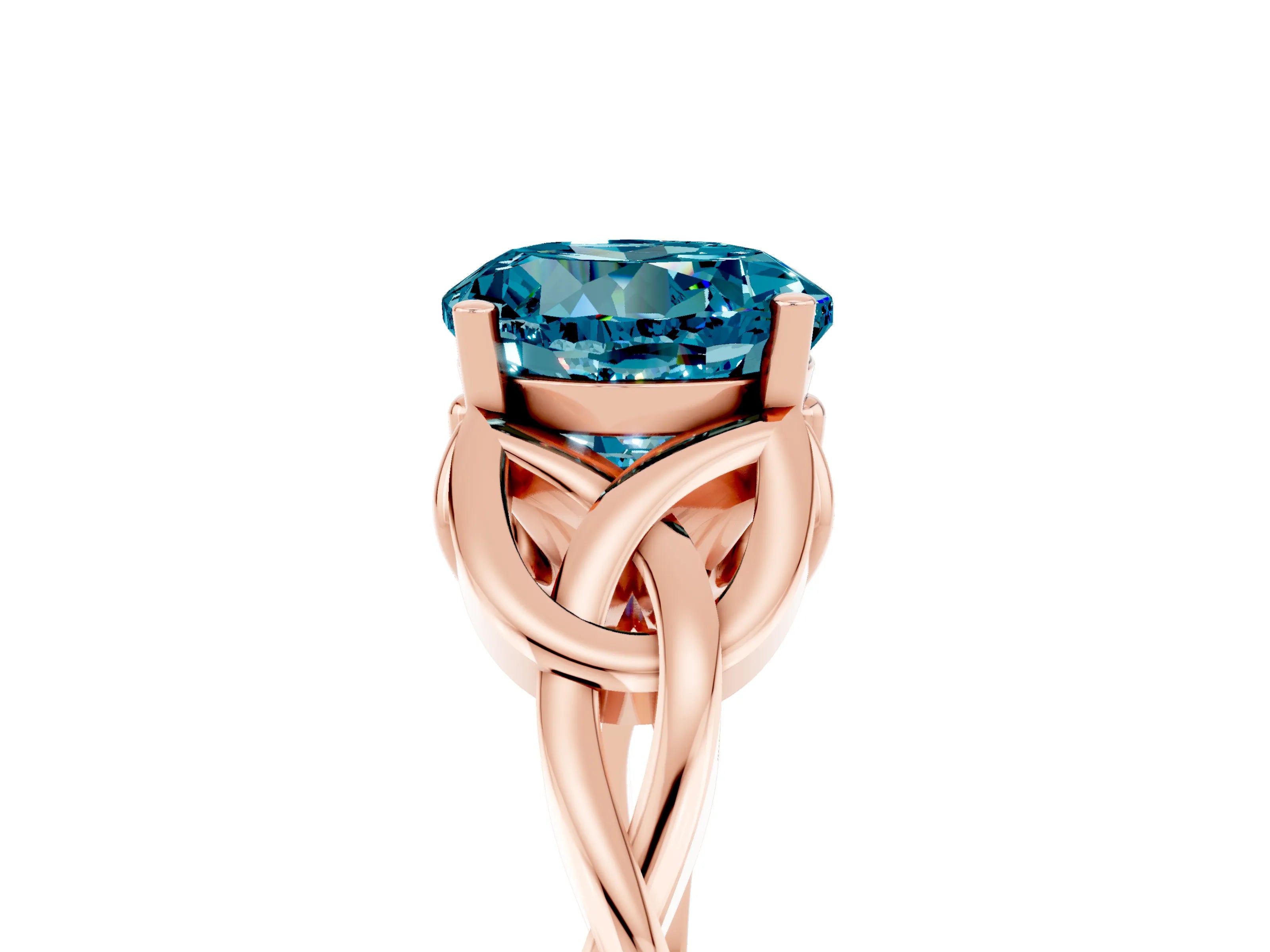 Rose gold Round Cut Blue Topaz Solitaire Celtic Knot Ring with Four-Prong Setting_17