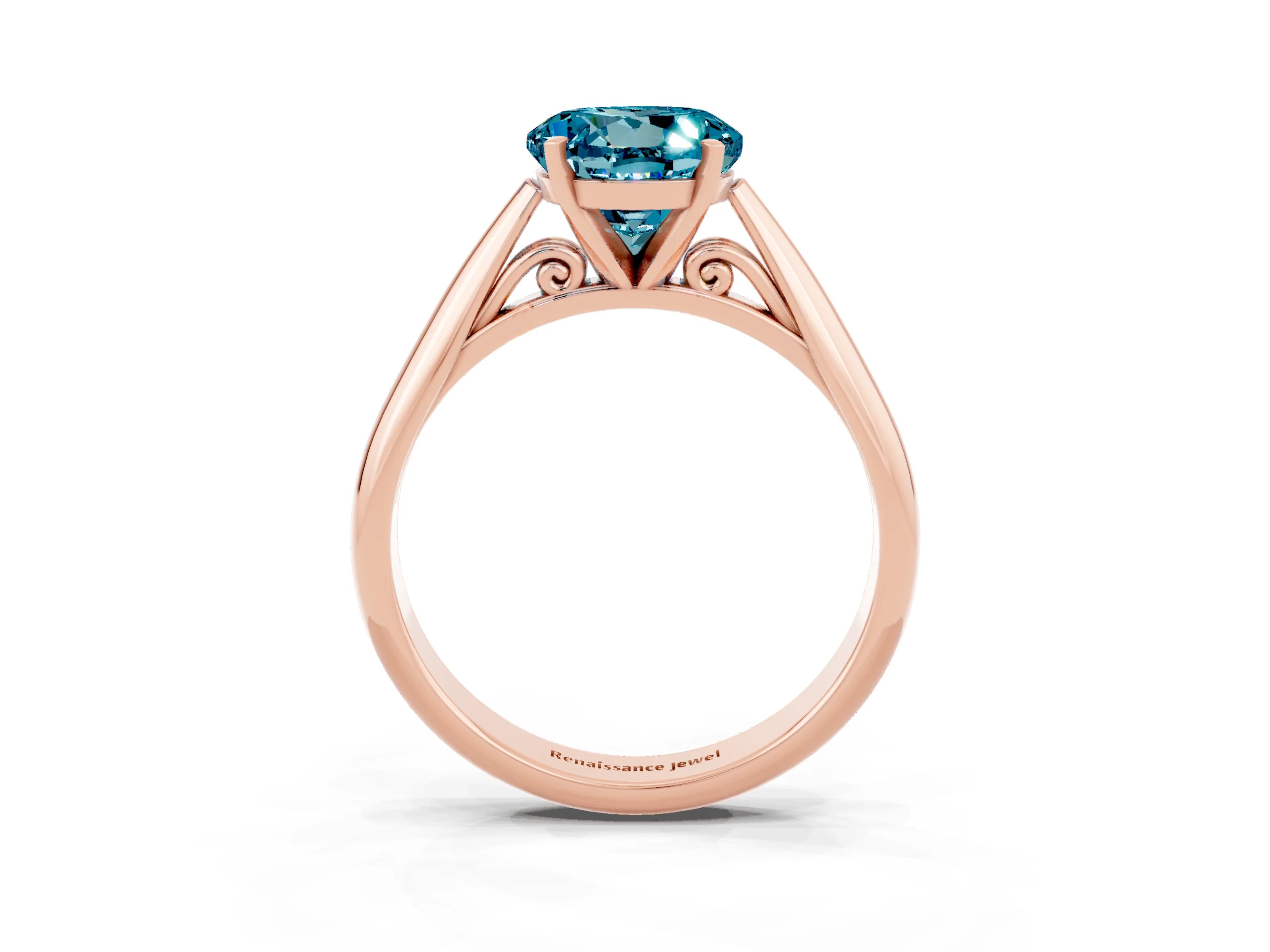 Rose gold Round Cut Blue Topaz Solitaire Engagement Ring with Cathedral Setting and Four-Prong Mount_15
