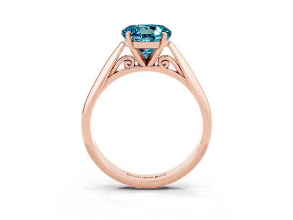 Rose gold Round Cut Blue Topaz Solitaire Engagement Ring with Cathedral Setting and Four-Prong Mount