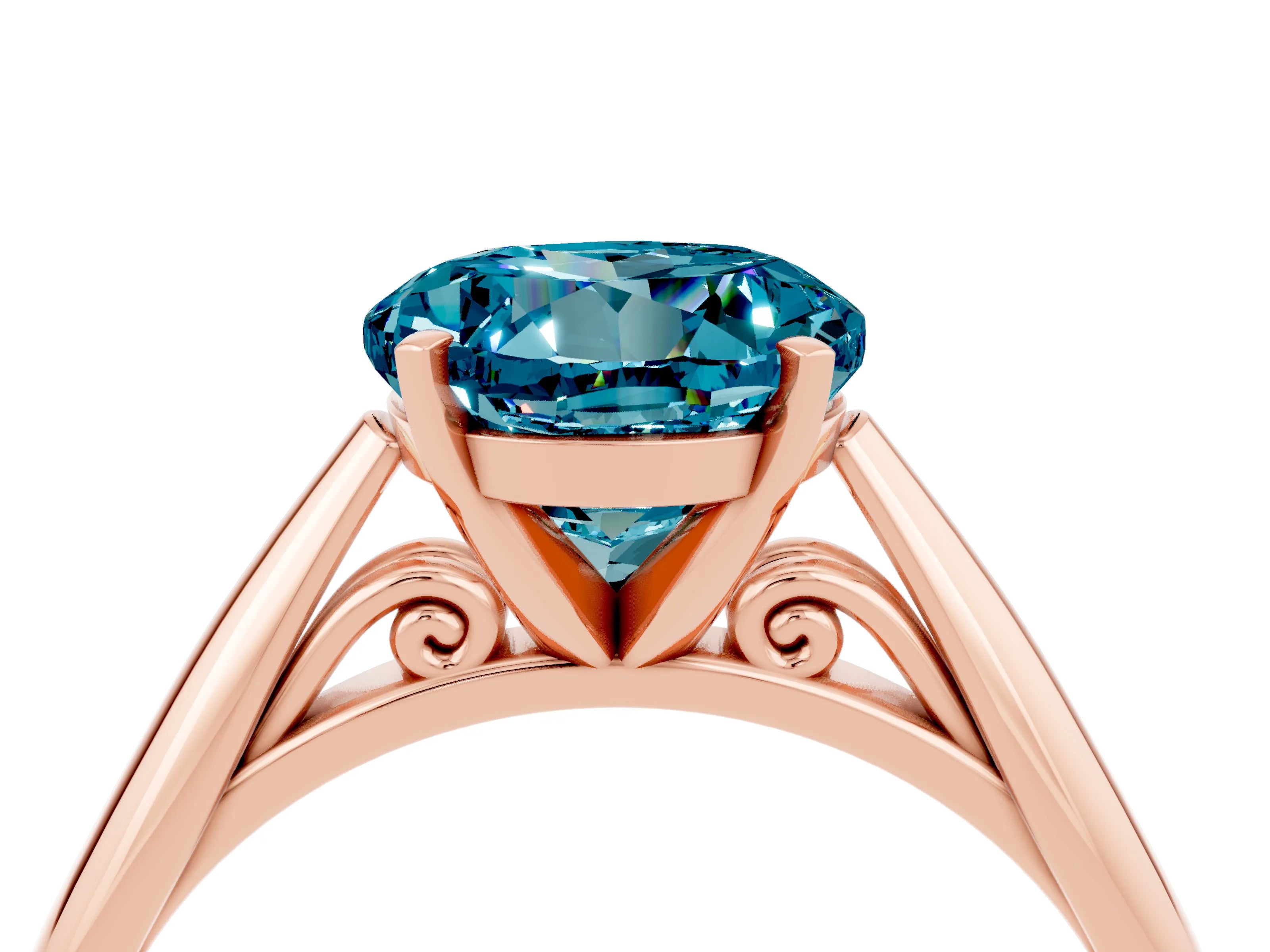 Rose gold Round Cut Blue Topaz Solitaire Engagement Ring with Cathedral Setting and Four-Prong Mount_16