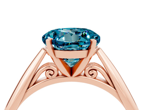 Rose gold Round Cut Blue Topaz Solitaire Engagement Ring with Cathedral Setting and Four-Prong Mount_16