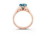 Rose gold Round Cut Blue Topaz Solitaire Engagement Ring with Cathedral Setting and Four-Prong Mount_27
