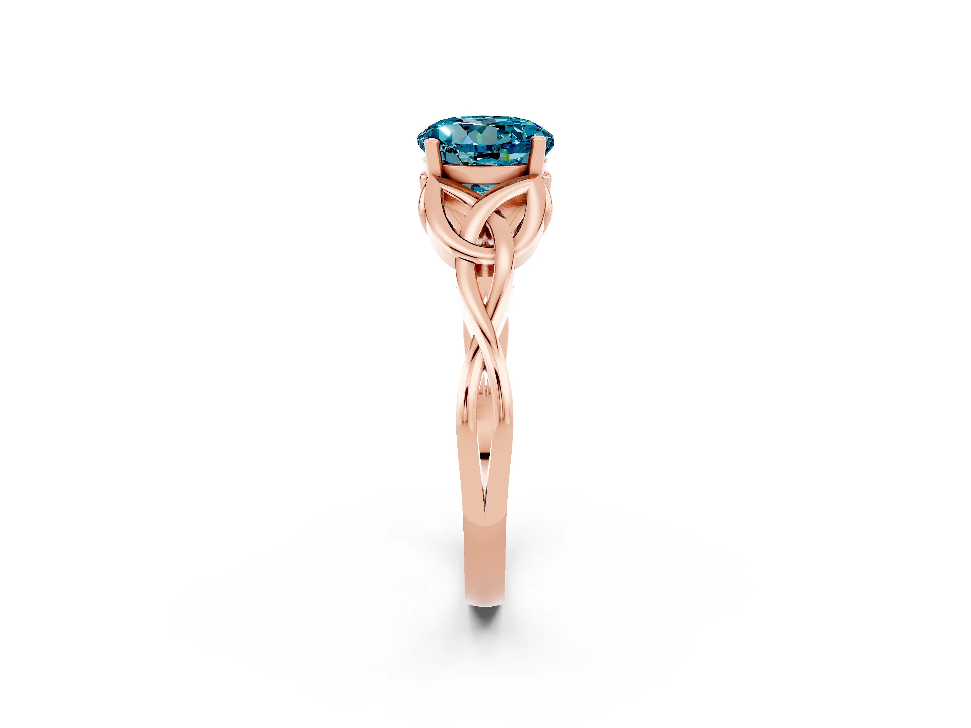 Rose gold Round Cut Blue Topaz Solitaire Engagement Ring with Celtic Knot Band and Four-Prong Setting_2