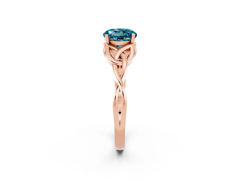 Rose gold Round Cut Blue Topaz Solitaire Engagement Ring with Celtic Knot Band and Four-Prong Setting_2
